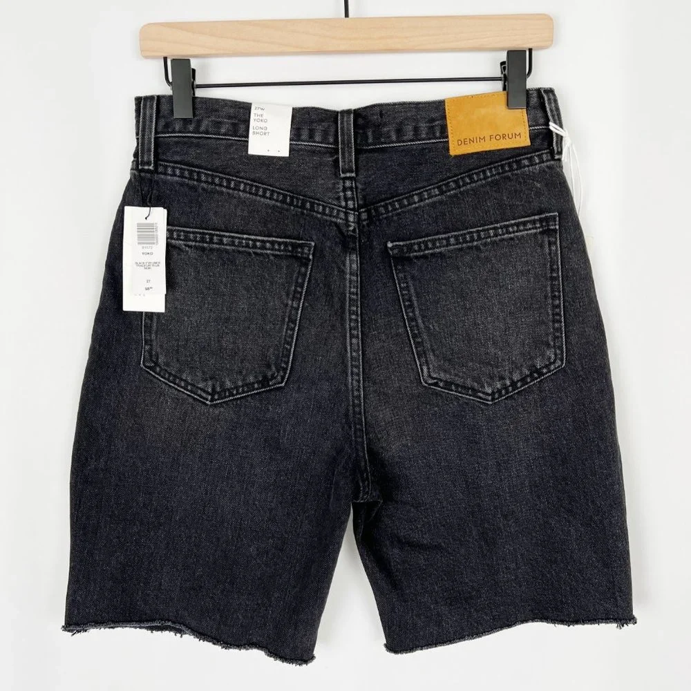New Aritzia Denim Forum The Yoko Mid Thigh Shorts High-Waisted Long Jean Cut-Off - Picture 10 of 11